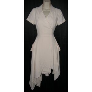 CHRISELLE JOA Creamy Pale Pink Sz Church Office Asymmetrical Trench Dress Pocket